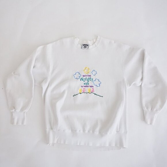 Sweaters - Vintage Lee White March of Dimes Wonder Walk Embroidered Graphic Sweatshirt XL